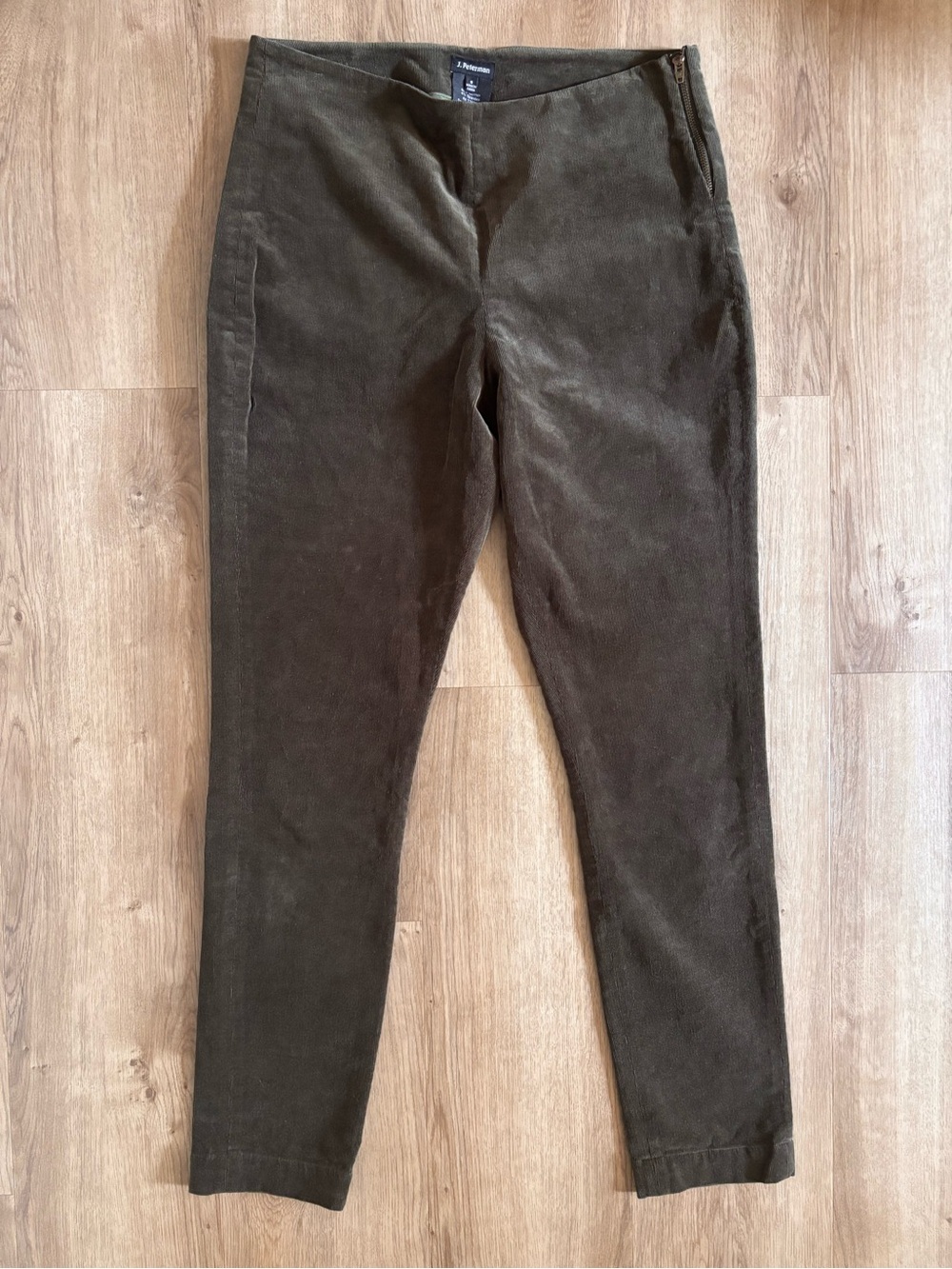 J. Peterman Womens Corduroy Side Zip Flat Front Pants Size 8 Olive Green